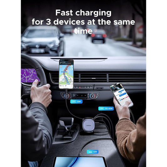 Autolader met USB-C Kabel UGREEN EC601, 75W, 3A, 1 x USB-A - 1 x USB-C, Gri