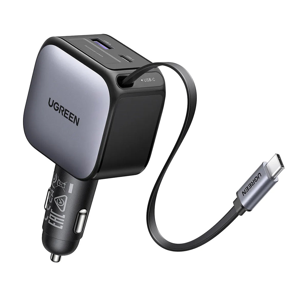 Autolader met USB-C Kabel UGREEN EC602, 60W, 3A, 1 x USB-A - 1 x USB-C, Gri