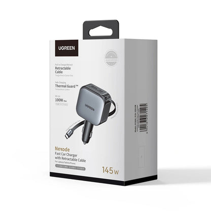 Autolader met USB-C Kabel UGREEN EC604 (55910B) Nexode, 145W, 1 x USB-A - 2 x USB-C, Zwart