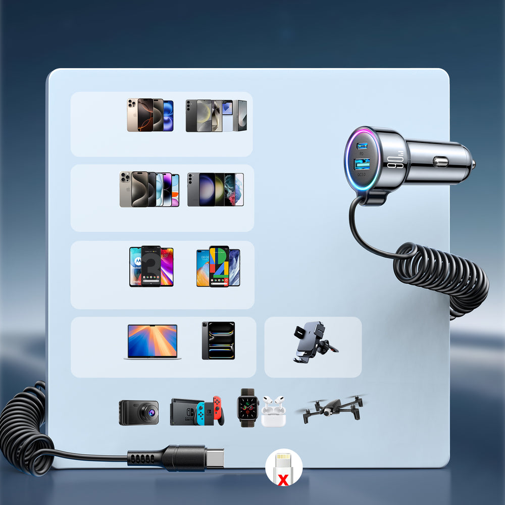 Auto-oplader met USB-C Kabel Joyroom JR-CL07, 90W, 3A, 1 x USB-A - 1 x USB-C, Zwart