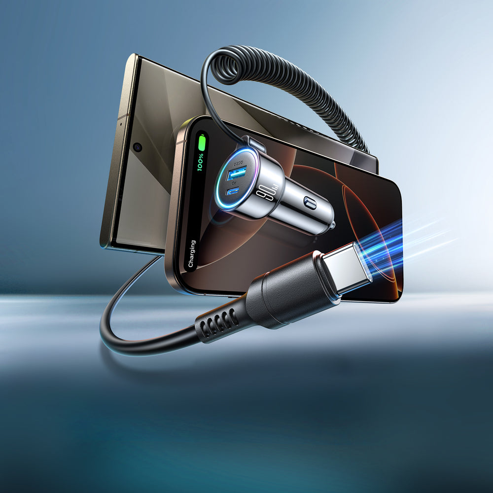 Auto-oplader met USB-C Draad Joyroom JR-CL07, 72W, 3A, 1 x USB-A - 1 x USB-C, Zwart