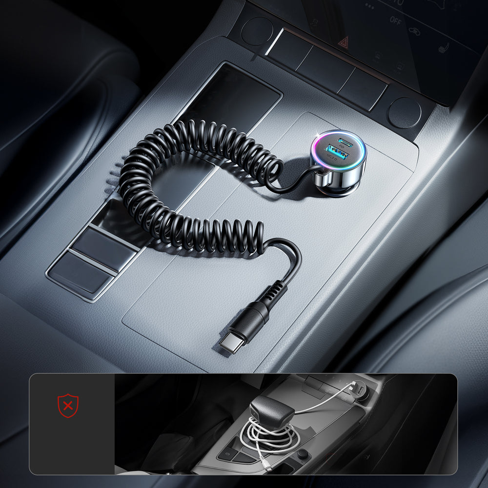 Auto-oplader met USB-C Kabel Joyroom JR-CL07, 90W, 3A, 1 x USB-A - 1 x USB-C, Zwart