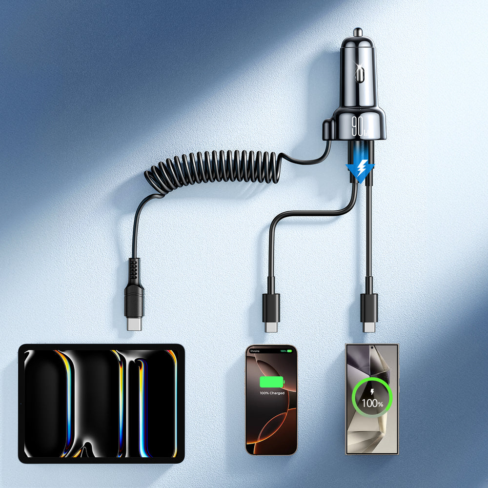 Auto-oplader met USB-C Draad Joyroom JR-CL07, 72W, 3A, 1 x USB-A - 1 x USB-C, Zwart