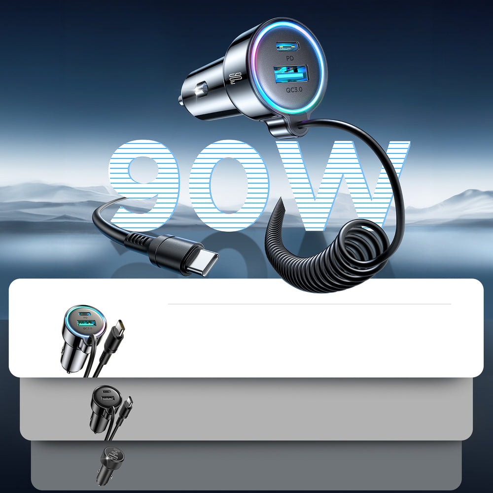 Auto-oplader met USB-C Draad Joyroom JR-CL07, 72W, 3A, 1 x USB-A - 1 x USB-C, Zwart