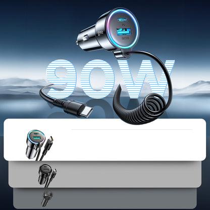 Auto-oplader met USB-C Draad Joyroom JR-CL07, 72W, 3A, 1 x USB-A - 1 x USB-C, Zwart