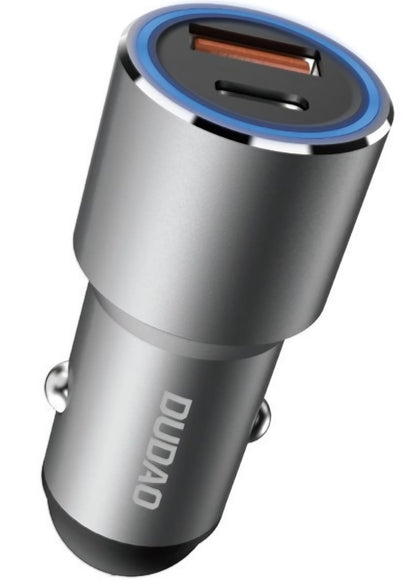 Dudao R4PQ NM Auto-oplader, 22,5W, 3A, 1 x USB-A - 1 x USB-C, Grijs