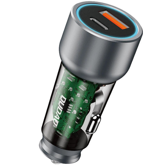 Autolader Dudao R4T, 30W, 3A, 1 x USB-A - 1 x USB-C, Grijs