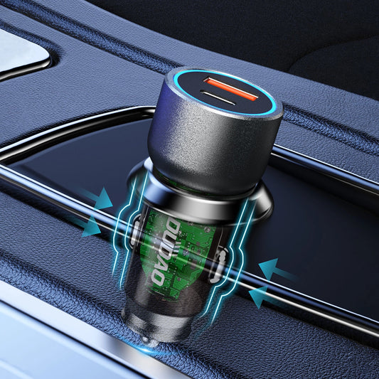 Autolader Dudao R4T, 30W, 3A, 1 x USB-A - 1 x USB-C, Grijs