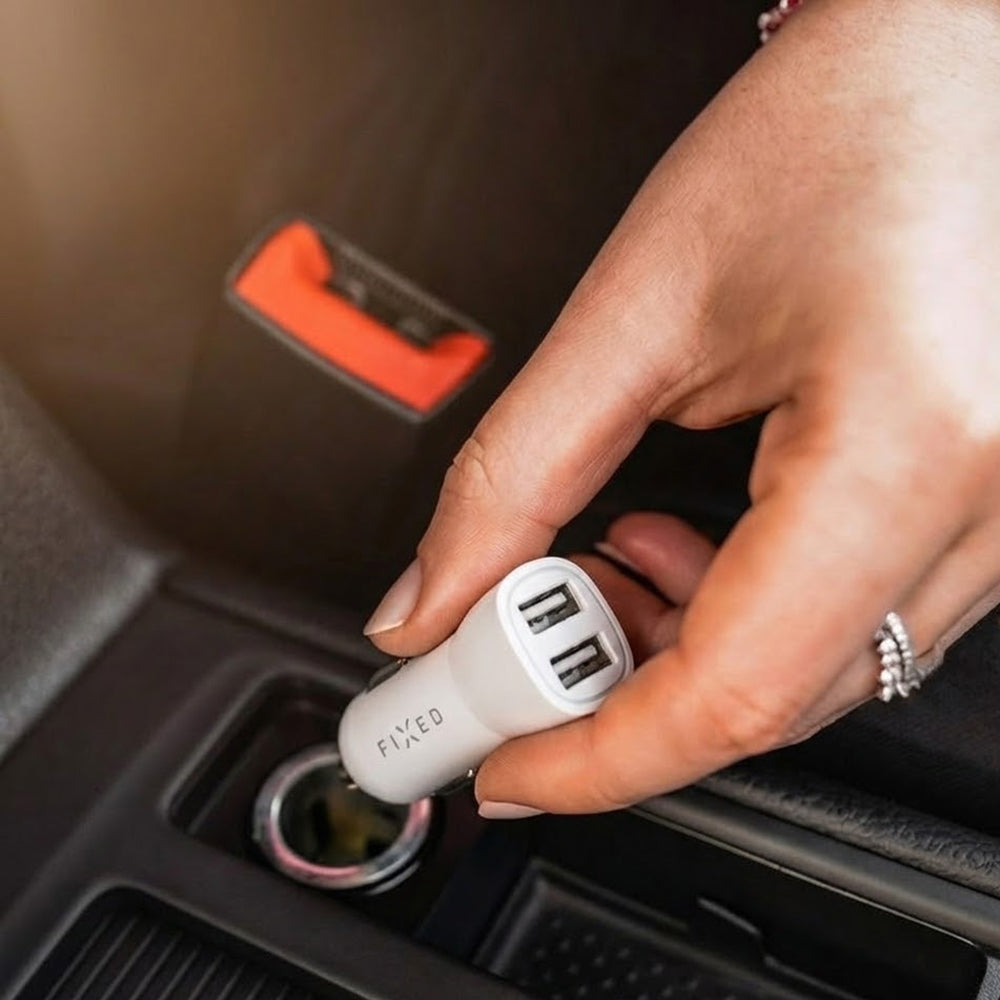 Auto Oplader Fixed, 15.5W, 3A, 2 x USB-A, Wit