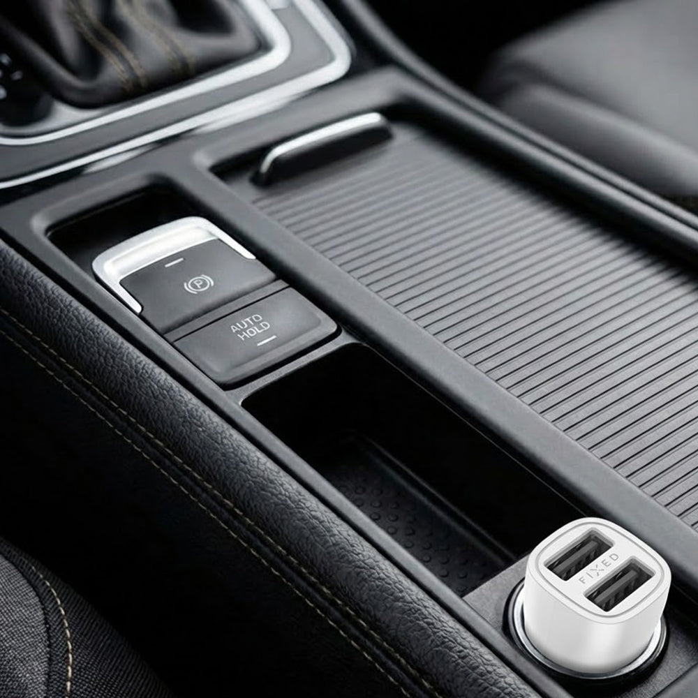 Auto Oplader Fixed, 15.5W, 3A, 2 x USB-A, Wit