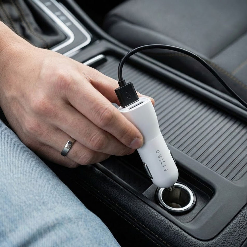 Auto Oplader Fixed, 15.5W, 3A, 2 x USB-A, Wit