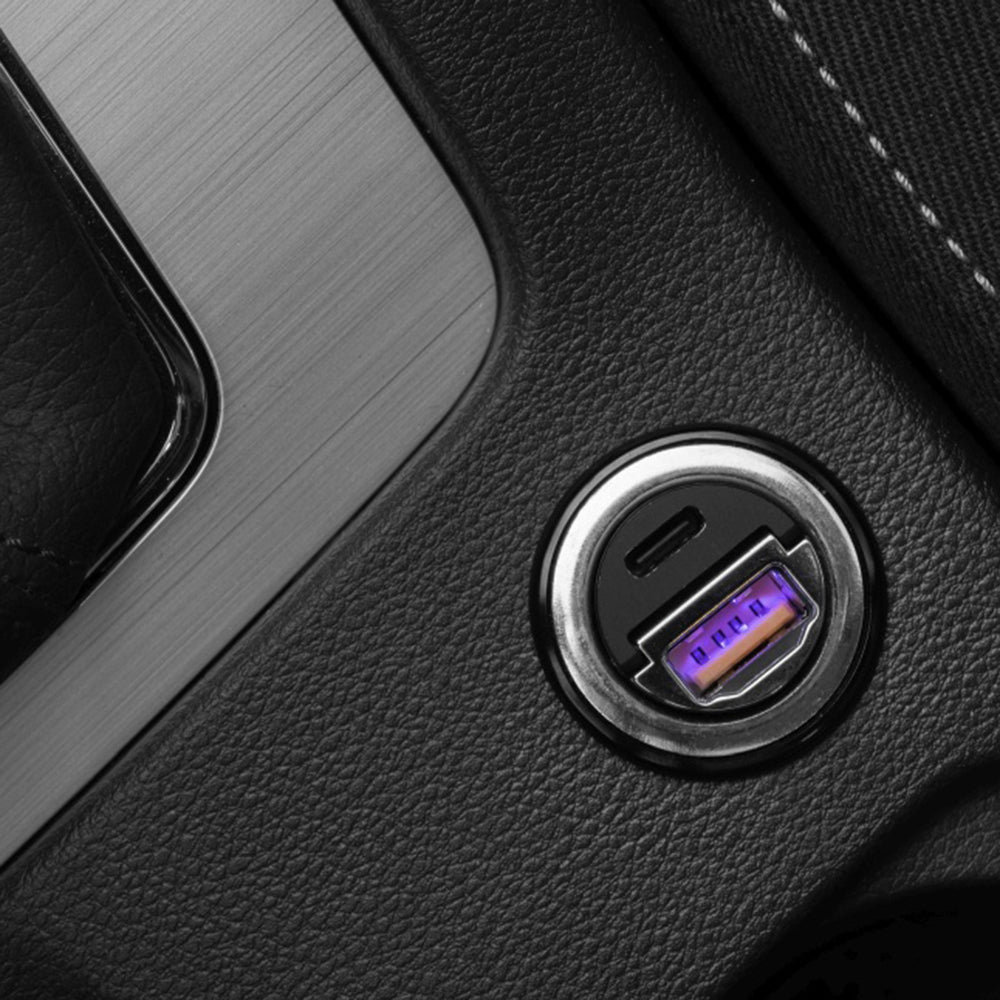 Auto Oplader Fixed, 30W, 3A, 1 x USB-A - 1 x USB-C, Zwart