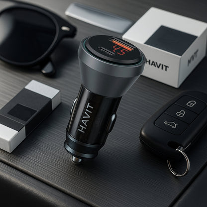 Auto-oplader HAVIT CC2017, 45W, 3A, 1 x USB-A - 1 x USB-C, Zwart Blauw