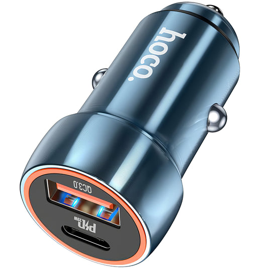 Auto-oplader HOCO Z46A, 20W, 3A, 1 x USB-A - 1 x USB-C, Blauw