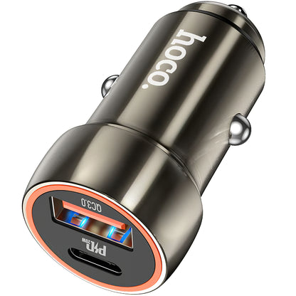 HOCO Z46A Car Charger, 20W, 3A, 1 x USB-A - 1 x USB-C, Gray