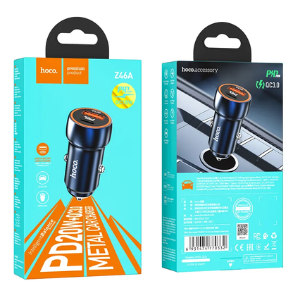 Auto-oplader HOCO Z46A, 20W, 3A, 1 x USB-A - 1 x USB-C, Blauw