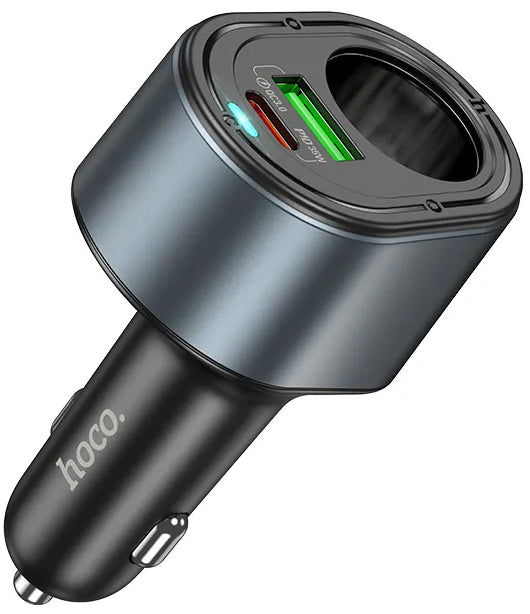 HOCO Z56 Car Charger, 35W, 3A, 1 x USB-A - 1 x USB-C - 1 x Cigarette Lighter Extension, Black