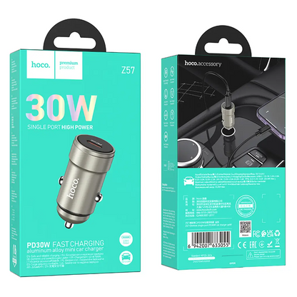 Auto-oplader HOCO Z57, 30W, 3A, 1 x USB-C, Grijs