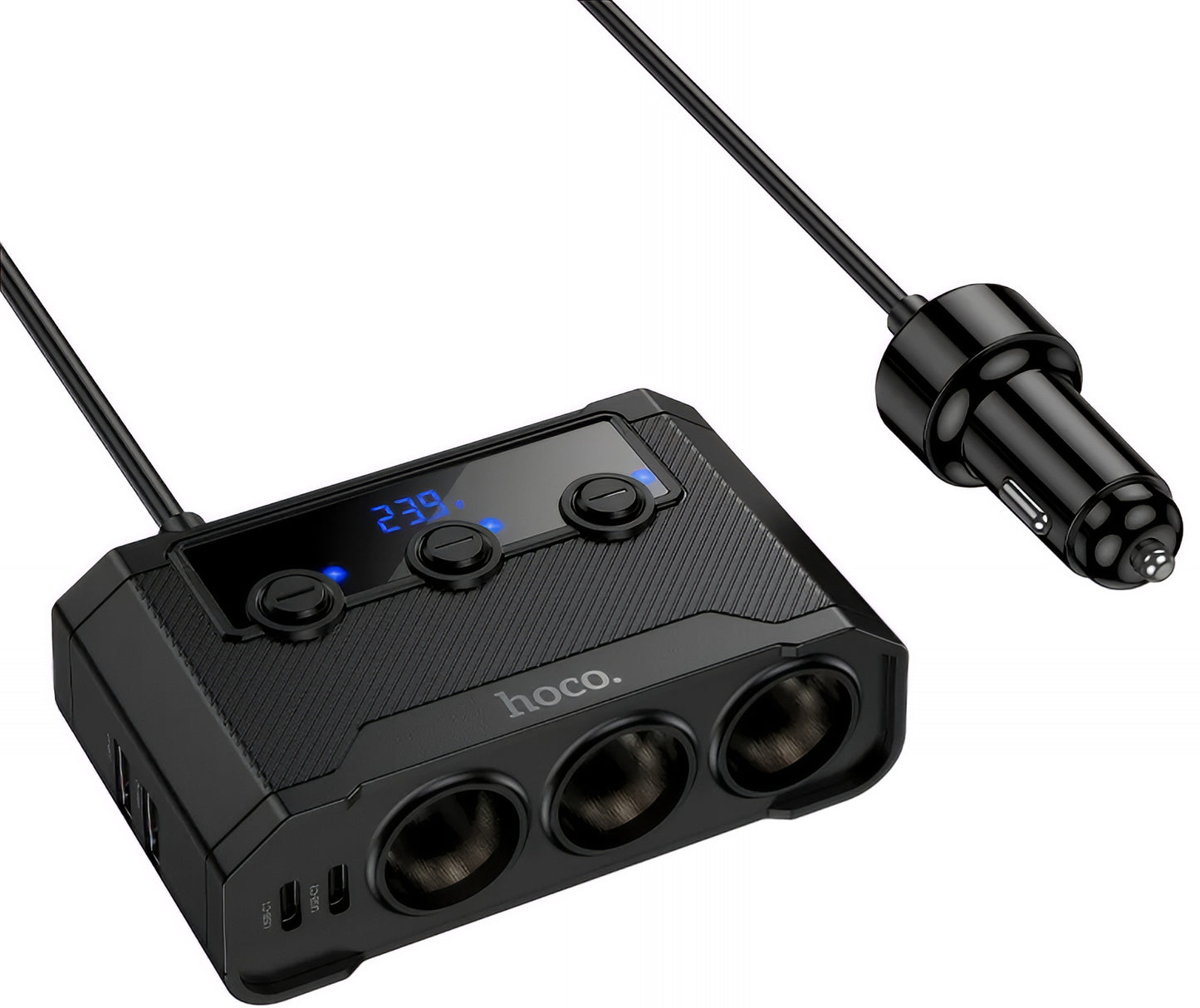 Auto-oplader HOCO Z64, 15.5W, 3.1A, 2 x USB-A - 2 x USB-C - 3 x Sigarettenaanstekeruitbreiding, Zwart