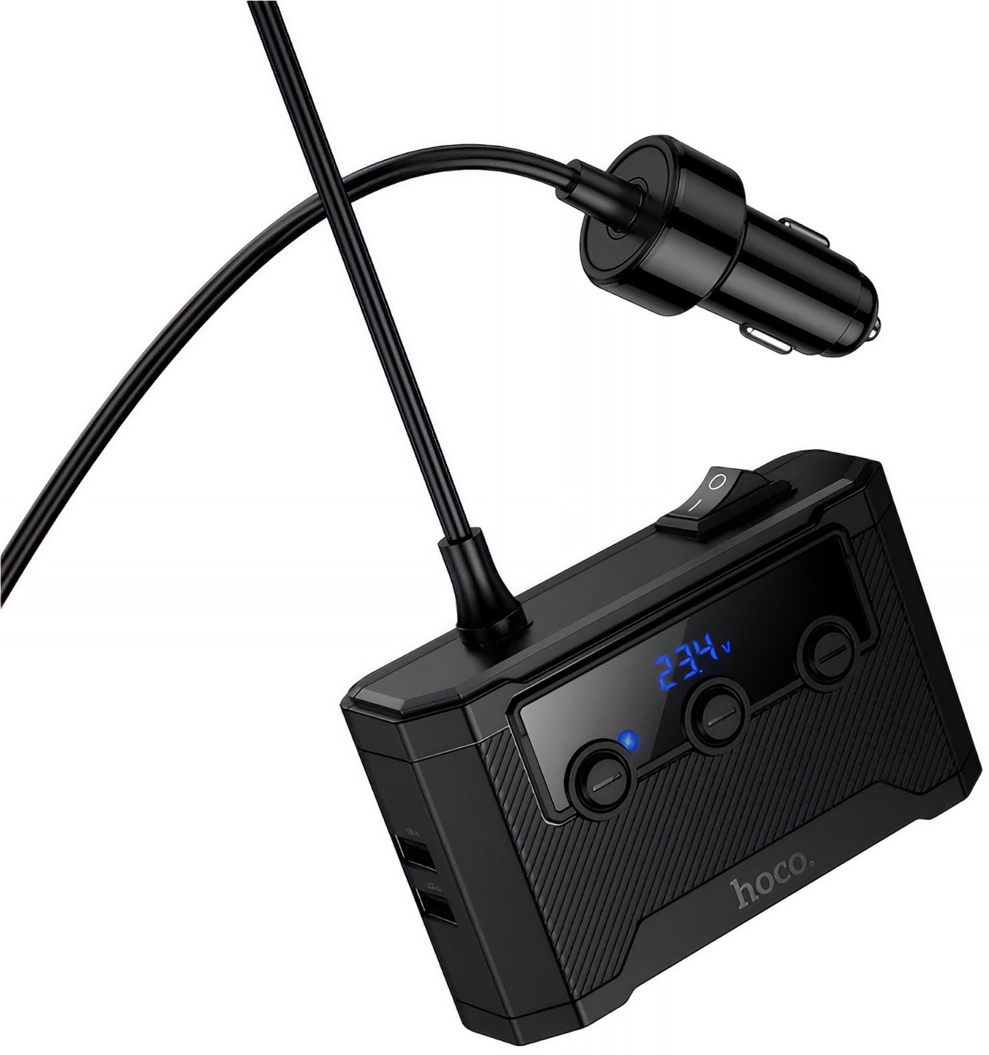 Auto-oplader HOCO Z64, 15.5W, 3.1A, 2 x USB-A - 2 x USB-C - 3 x Sigarettenaanstekeruitbreiding, Zwart