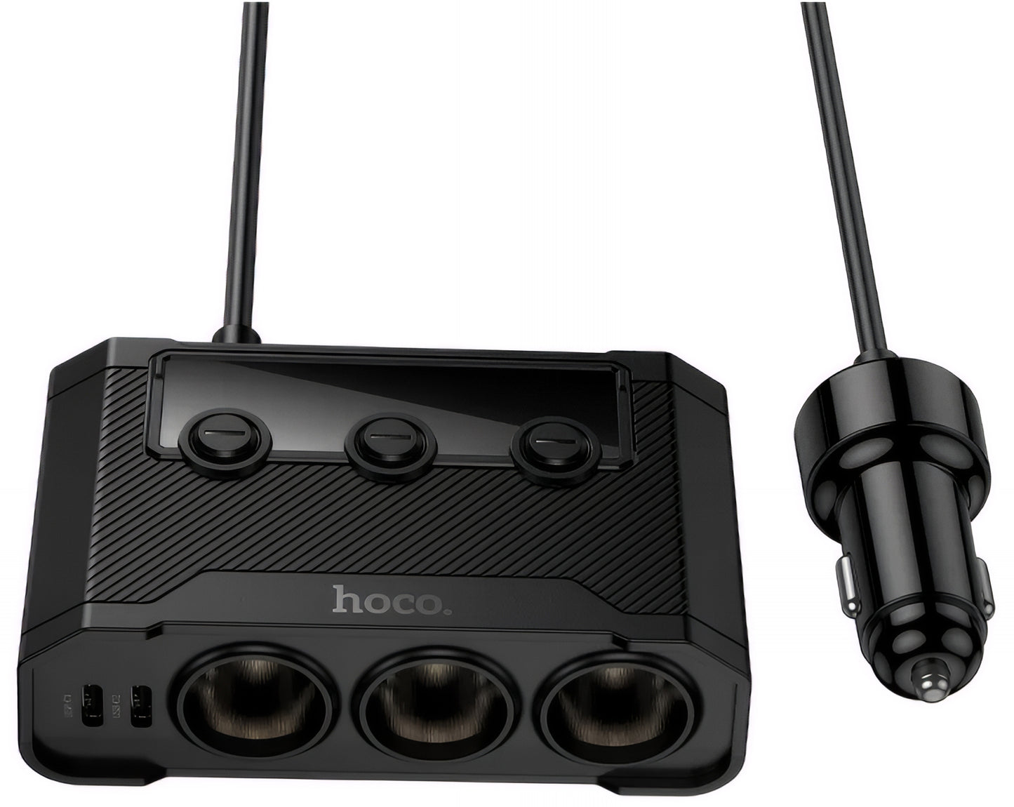 Auto-oplader HOCO Z64, 15.5W, 3.1A, 2 x USB-A - 2 x USB-C - 3 x Sigarettenaanstekeruitbreiding, Zwart