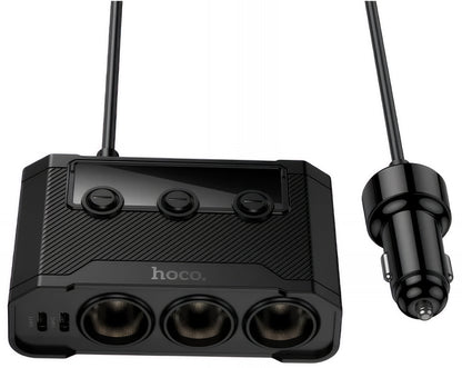 Auto-oplader HOCO Z64, 15.5W, 3.1A, 2 x USB-A - 2 x USB-C - 3 x Sigarettenaanstekeruitbreiding, Zwart