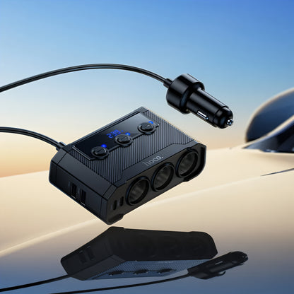 Auto-oplader HOCO Z64, 15.5W, 3.1A, 2 x USB-A - 2 x USB-C - 3 x Sigarettenaanstekeruitbreiding, Zwart