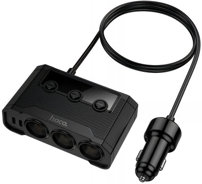 Auto-oplader HOCO Z64, 15.5W, 3.1A, 2 x USB-A - 2 x USB-C - 3 x Sigarettenaanstekeruitbreiding, Zwart