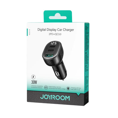 Auto-oplader Joyroom JR-CCD04, 30W, 3A, 1 x USB-A - 2 x USB-C, Zwart