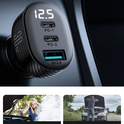 Auto-oplader Joyroom JR-CCD04, 30W, 3A, 1 x USB-A - 2 x USB-C, Zwart