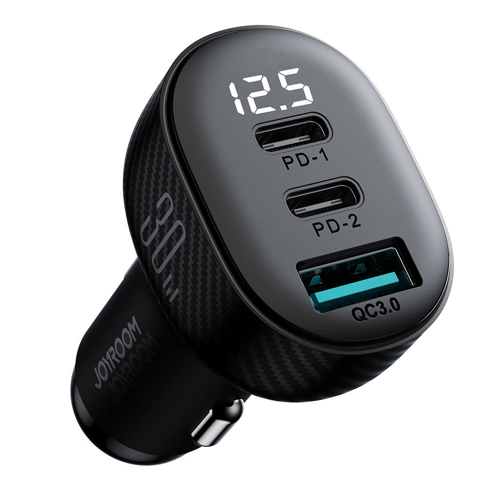 Auto-oplader Joyroom JR-CCD04, 30W, 3A, 1 x USB-A - 2 x USB-C, Zwart