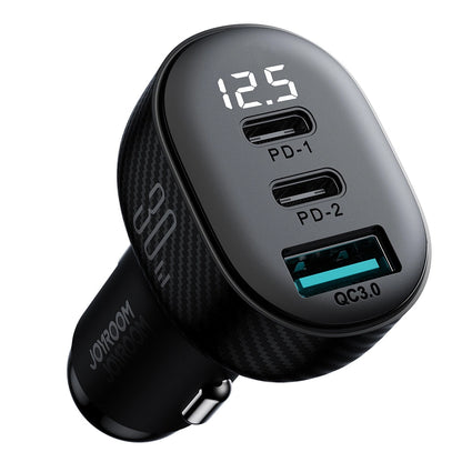 Auto-oplader Joyroom JR-CCD04, 30W, 3A, 1 x USB-A - 2 x USB-C, Zwart