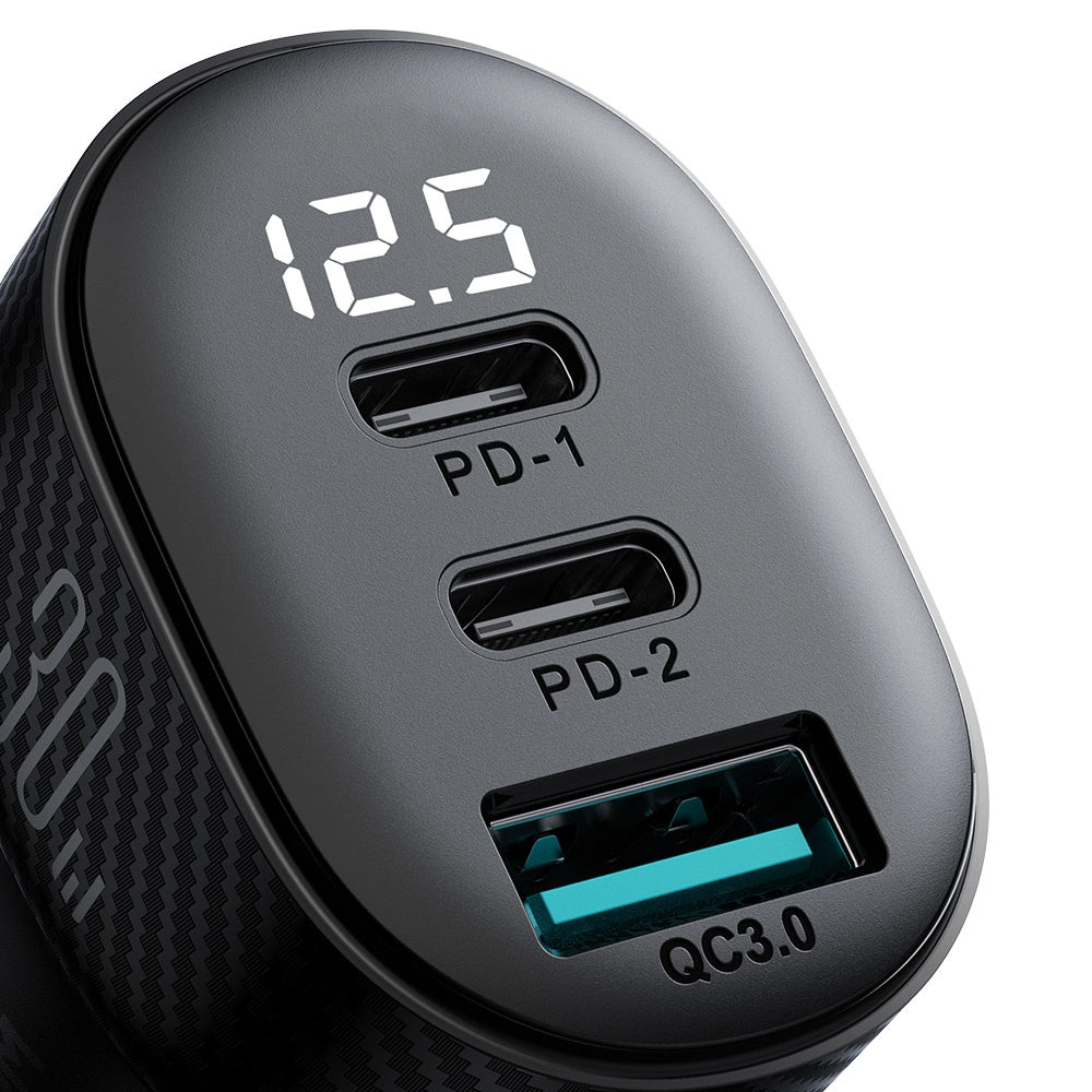 Auto-oplader Joyroom JR-CCD04, 30W, 3A, 1 x USB-A - 2 x USB-C, Zwart