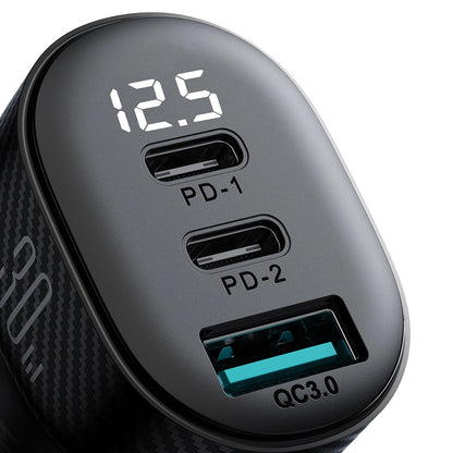 Auto-oplader Joyroom JR-CCD04, 30W, 3A, 1 x USB-A - 2 x USB-C, Zwart