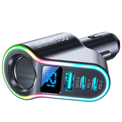 Auto-oplader Joyroom JR-CL21, 150W, 3A, 1 x Sigarettenaanstekeruitbreiding - 1 x USB-A - 2 x USB-C, Zwart