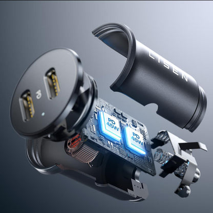Autolader Lisen, 45W, 3A, 2 x USB-C, Zwart YL0223080007