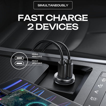 Autolader Lisen, 45W, 3A, 2 x USB-C, Zwart YL0223080007