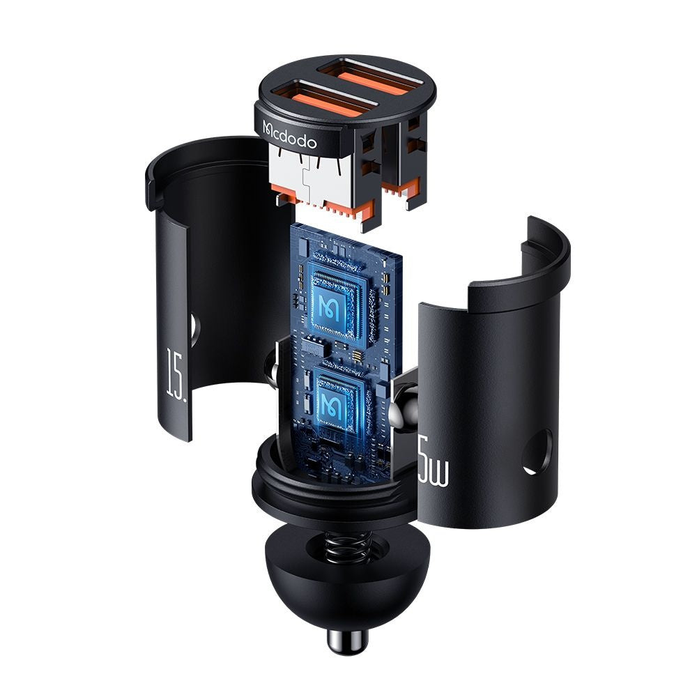 Auto-oplader McDodo CC-2950 Cool, 15.5W, 3.1A, 2 x USB-A, Zwart