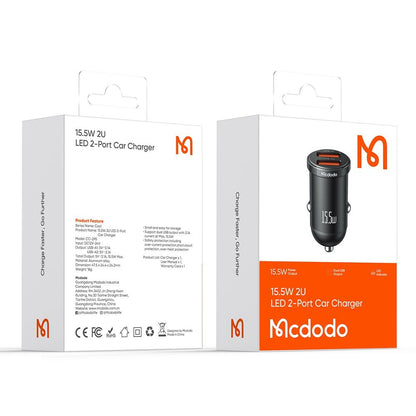 Auto-oplader McDodo CC-2950 Cool, 15.5W, 3.1A, 2 x USB-A, Zwart