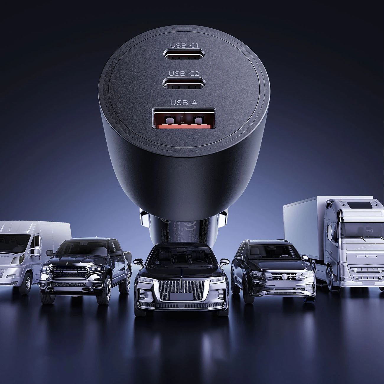 Orico PowerLink Autolader, 165W, 5A, 1 x USB-A - 2 x USB-C, Zwart