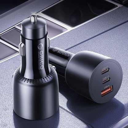 Orico PowerLink Autolader, 165W, 5A, 1 x USB-A - 2 x USB-C, Zwart