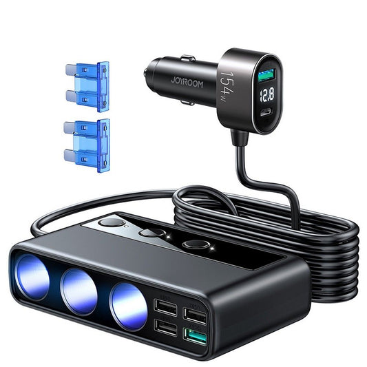 Car Charger Joyroom JR-CL06, 154W, 3A, 1 x USB-C - 4 x Cigarette Lighter Extension - 4 x USB-A, Black JYR058BLK JYR058BLK