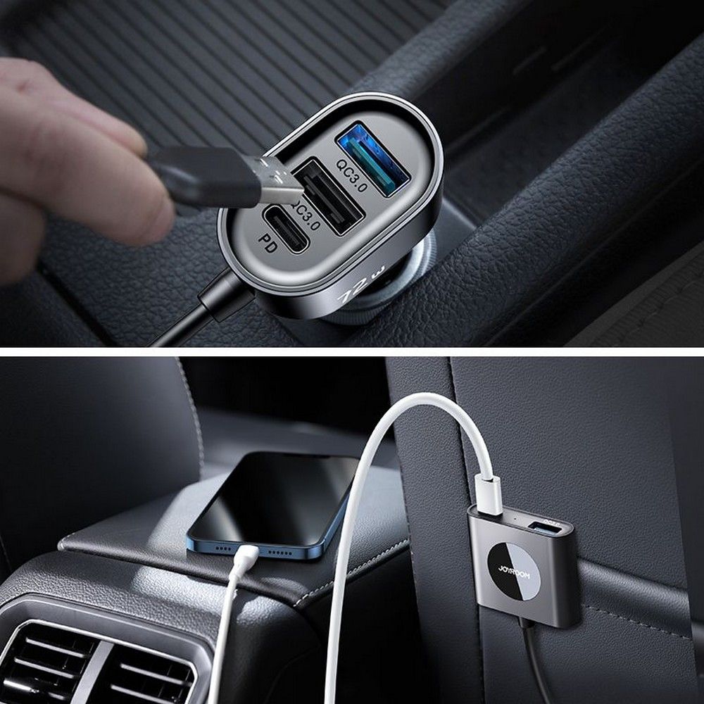 Auto-oplader Joyroom JR-CL05, 72W, 3A, 2 x USB-C - 3 x USB-A, Zwart