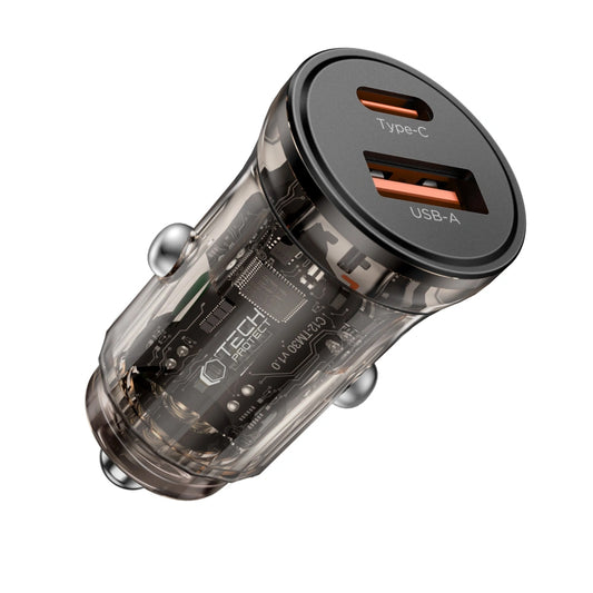 Tech-Protect CC01 Auto-oplader, 45W, 5A, 1 x USB-A - 1 x USB-C, Zwart