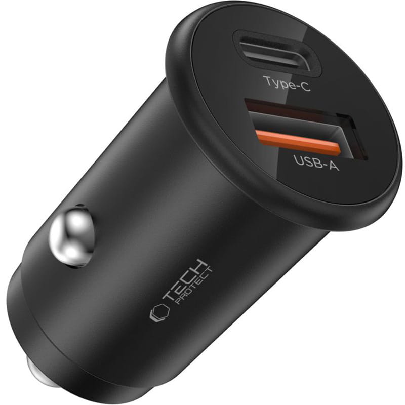 Auto-oplader Tech-Protect CC02, 35W, 3A, 1 x USB-A - 1 x USB-C, Zwart