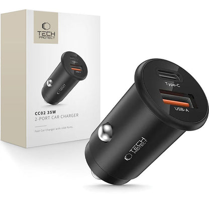 Auto-oplader Tech-Protect CC02, 35W, 3A, 1 x USB-A - 1 x USB-C, Zwart