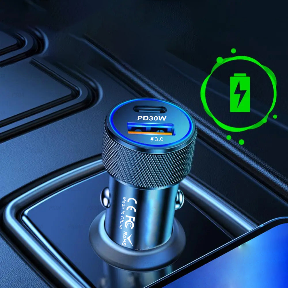 Auto-oplader Techsuit C2 VoltDuo, 30W, 3A, 1 x USB-A - 1 x USB-C, Zwart