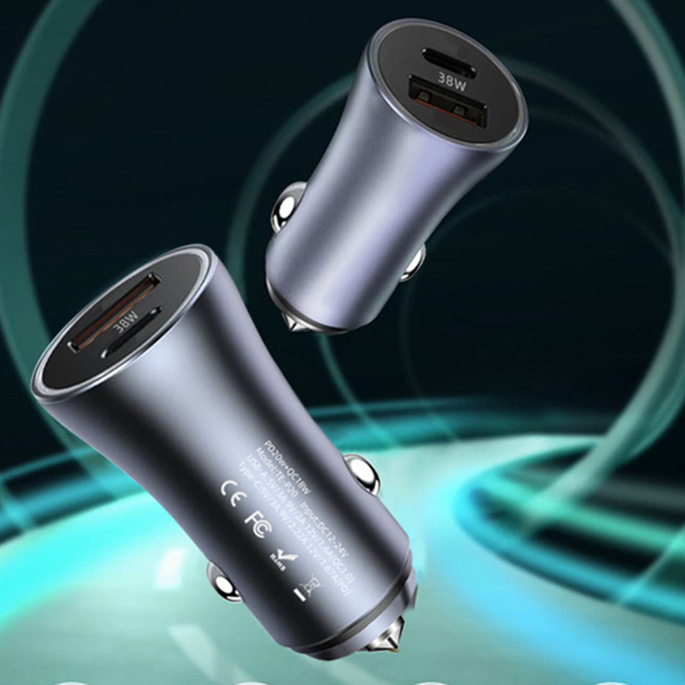 Auto-oplader Techsuit C3 RescueVolt, 48W, 3A, 1 x USB-A - 1 x USB-C, Gri