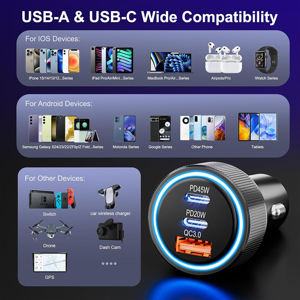 Autolader Techsuit C6 DriveBoost, 60W, 3A, 1 x USB-A - 2 x USB-C, Zilver