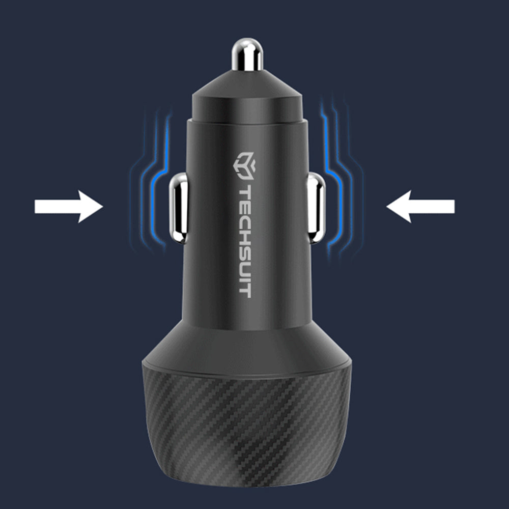 Auto-oplader Techsuit C7 CarbonVolt, 48W, 3A, 1 x USB-A - 1 x USB-C, Zwart